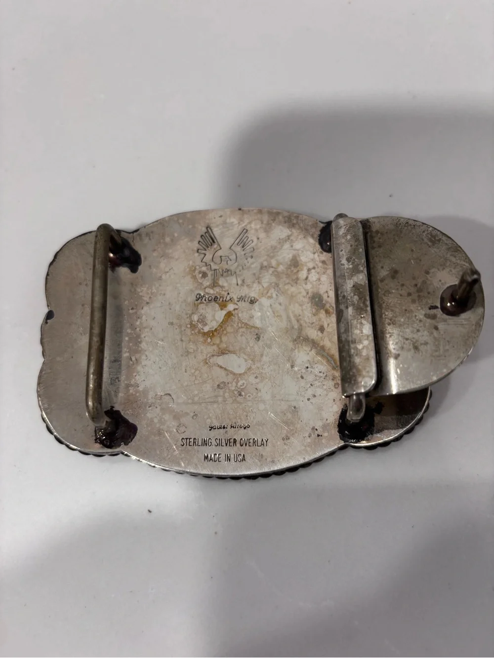 Phoenix Mfg Vtg 3rd Place Rodeo Belt Buckle Sterling Silver Overlay Made in USA